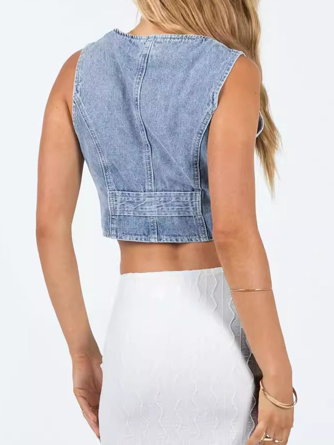 Button Up Sleeveless Denim Top - Loulou Boutique