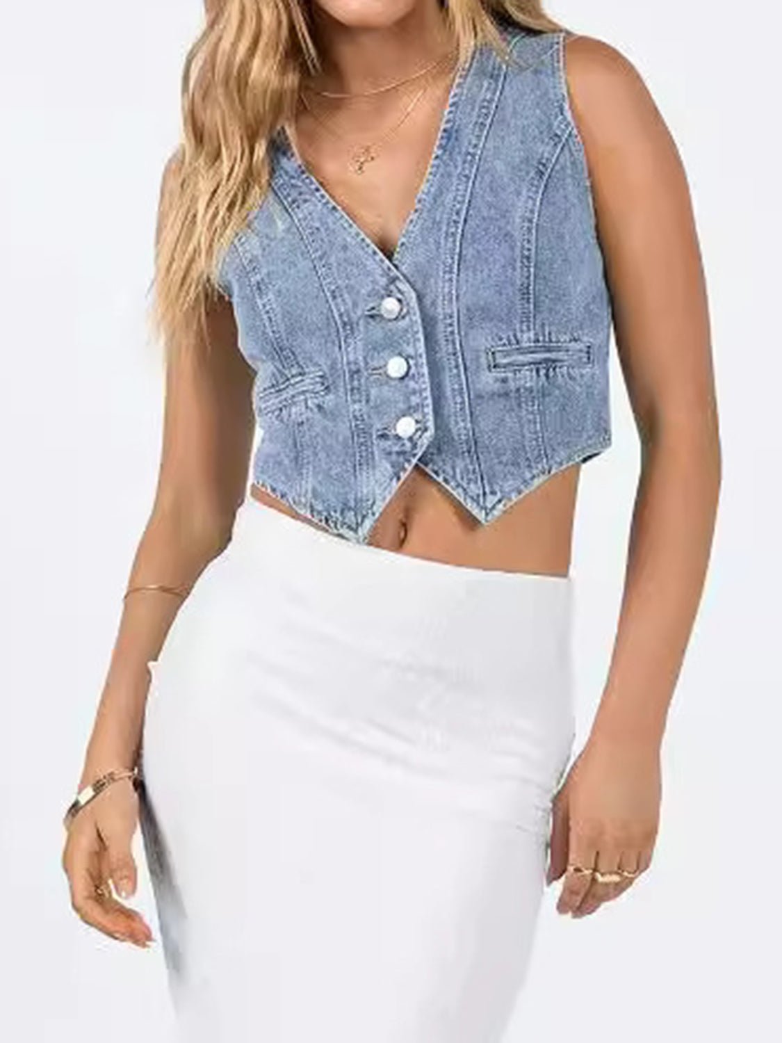Button Up Sleeveless Denim Top - Loulou Boutique