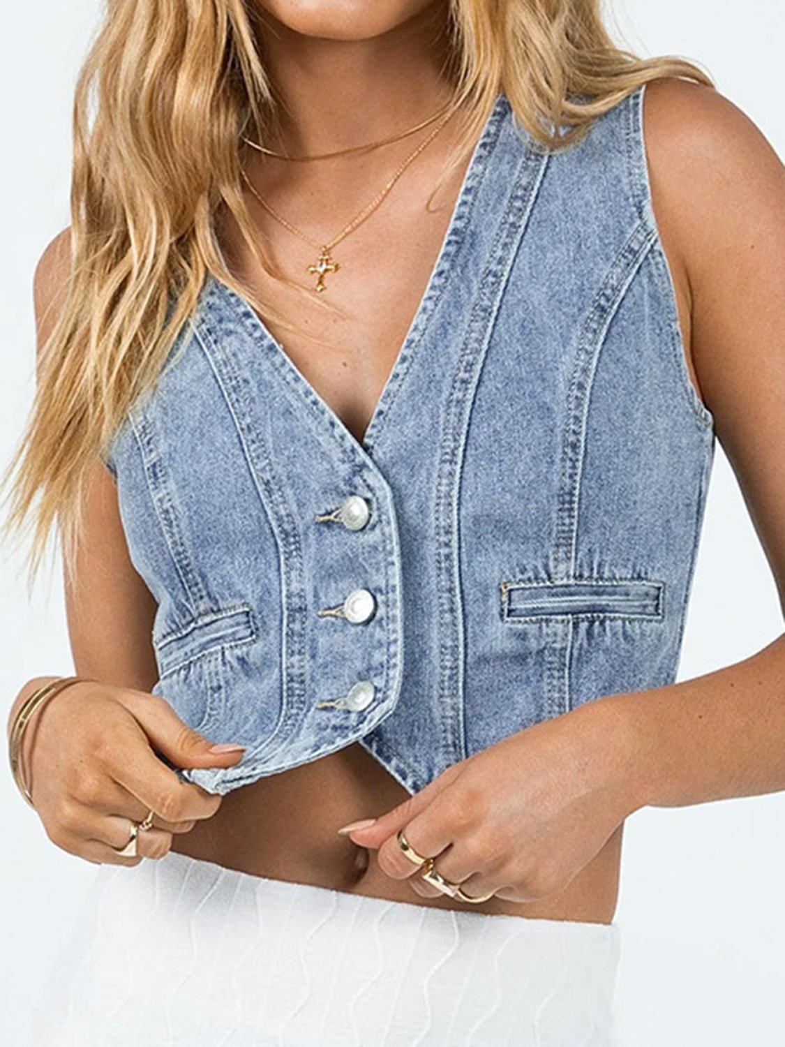 Button Up Sleeveless Denim Top - Loulou Boutique