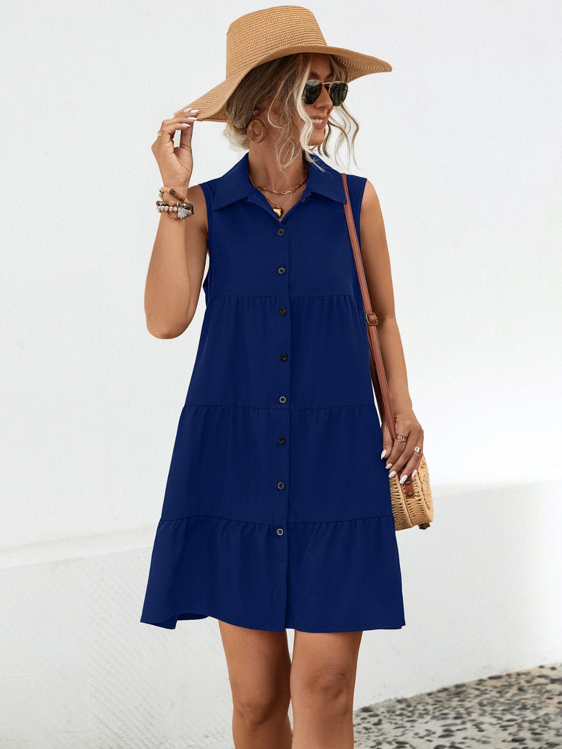 Button Up Sleeveless Mini Dress - Loulou Boutique