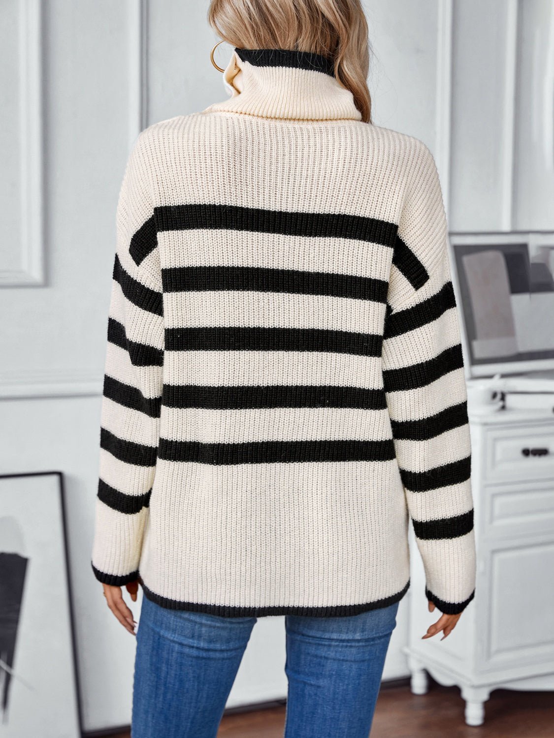 Buttoned Striped Long Sleeve Sweater - Loulou Boutique
