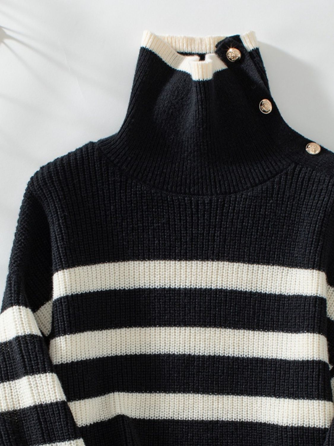 Buttoned Striped Long Sleeve Sweater - Loulou Boutique