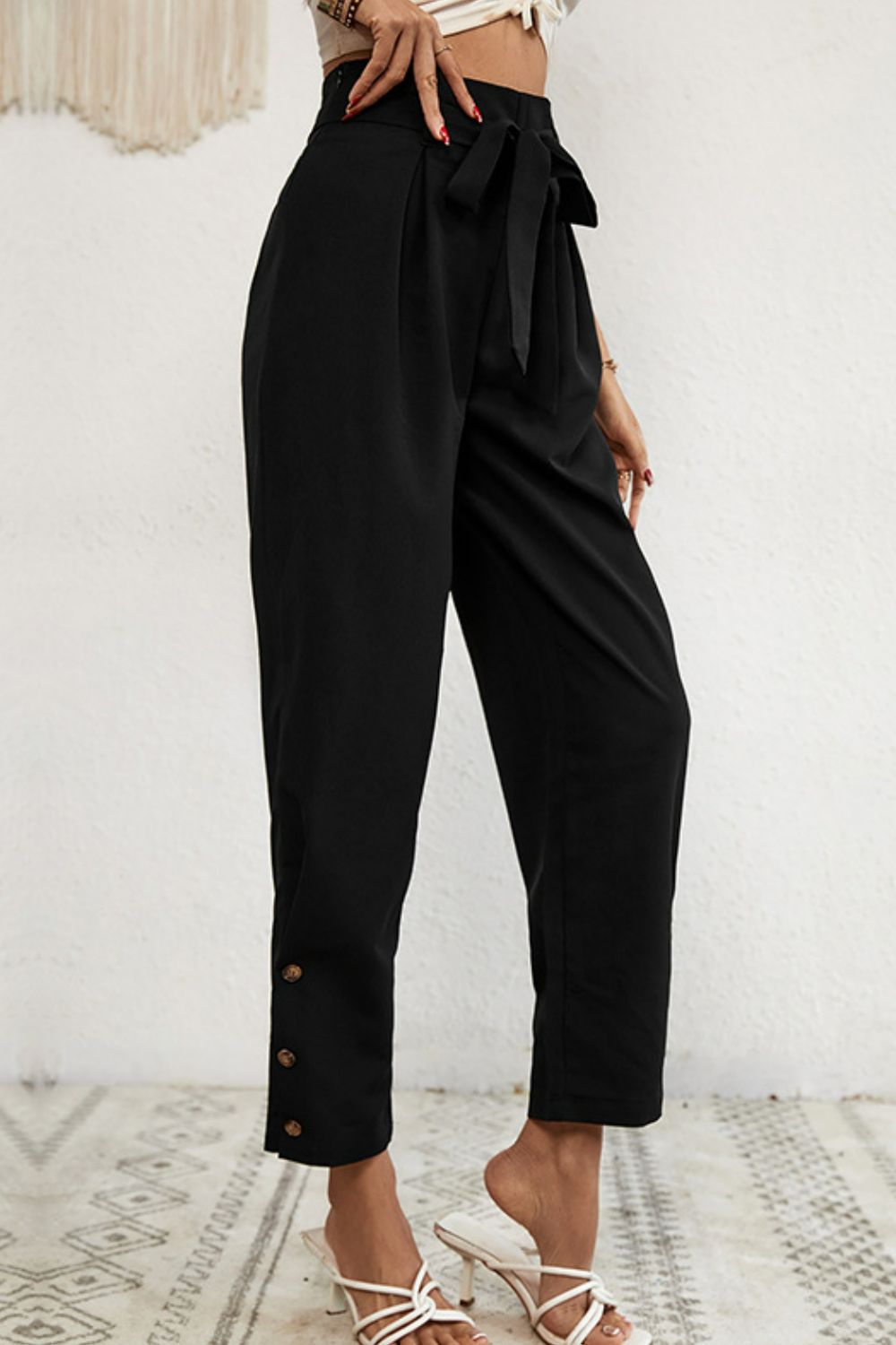 Buttoned Tie - Waist Cropped Pants - Loulou Boutique