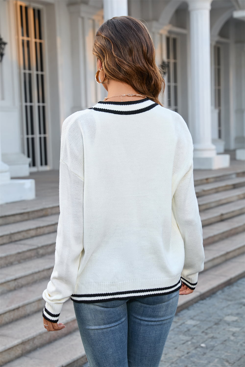 Buttoned V - Neck Long Sleeve Cardigan - Loulou Boutique