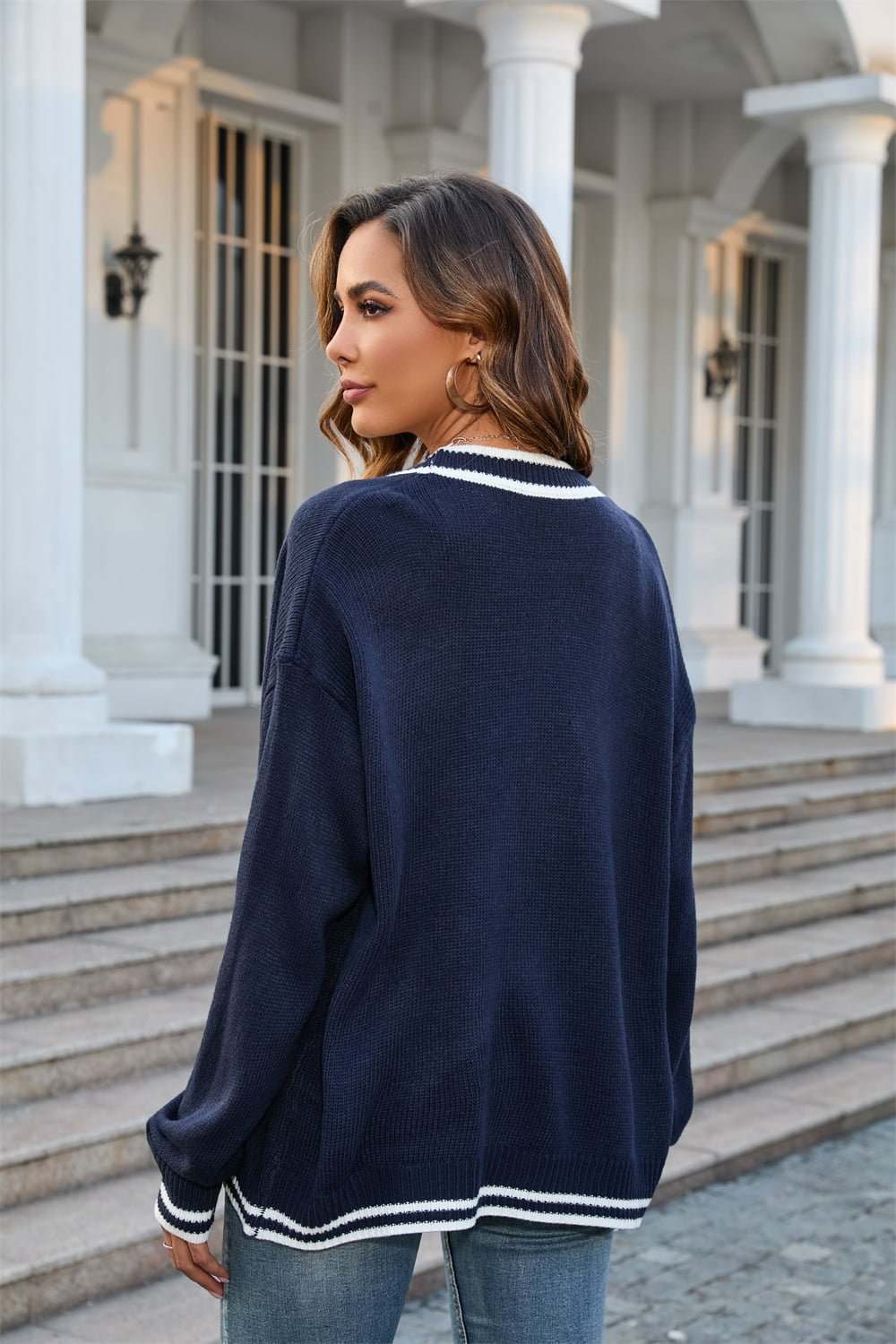 Buttoned V - Neck Long Sleeve Cardigan - Loulou Boutique