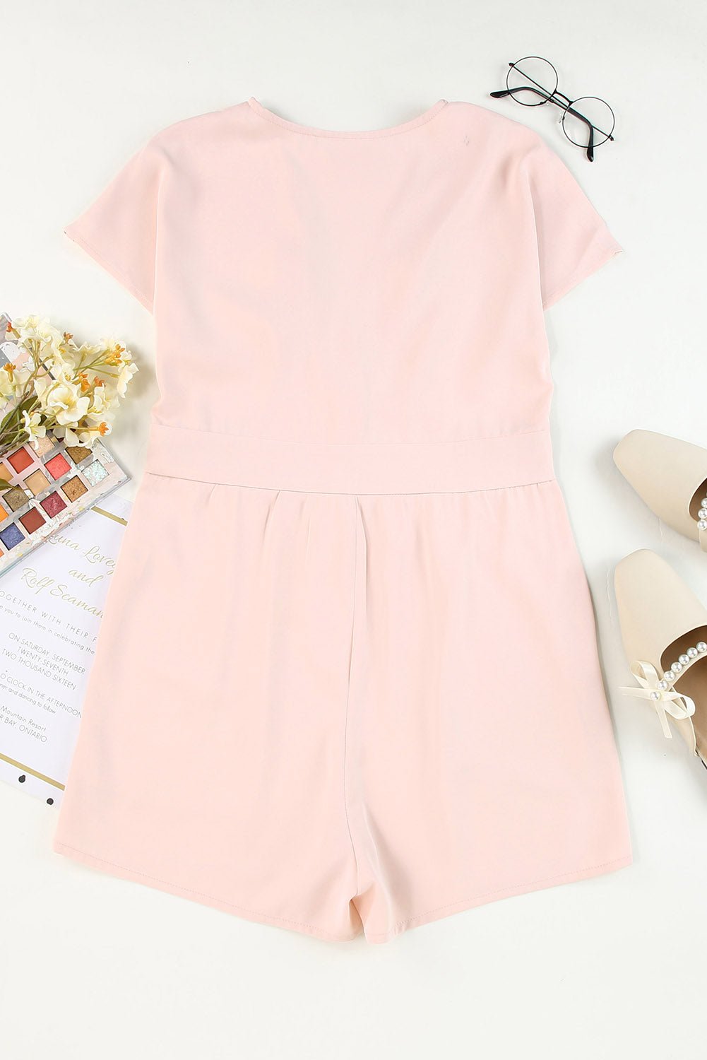 Buttoned V - Neck Short Sleeve Romper - Loulou Boutique