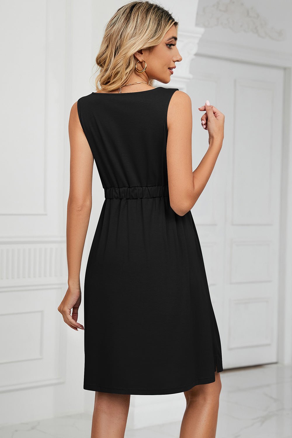 Buttoned Wide Strap Mini Dress - Loulou Boutique
