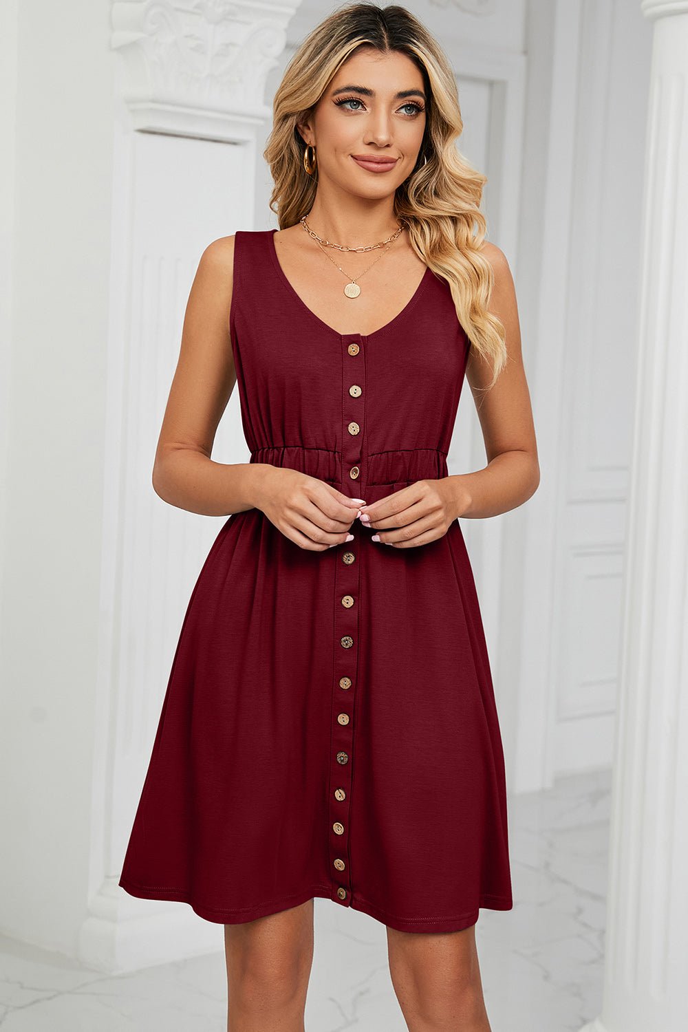 Buttoned Wide Strap Mini Dress - Loulou Boutique