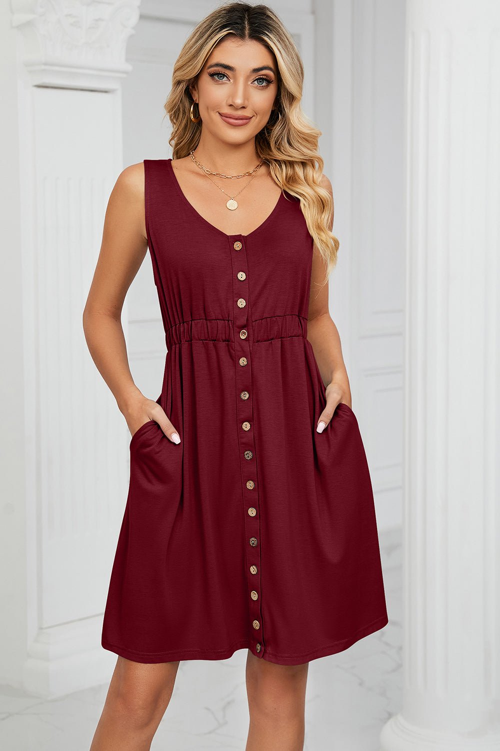 Buttoned Wide Strap Mini Dress - Loulou Boutique
