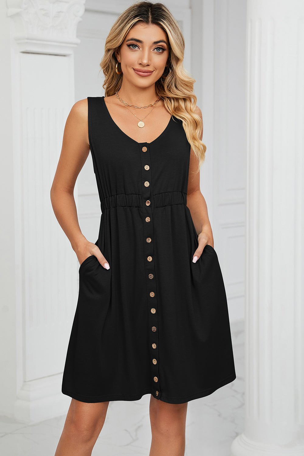 Buttoned Wide Strap Mini Dress - Loulou Boutique