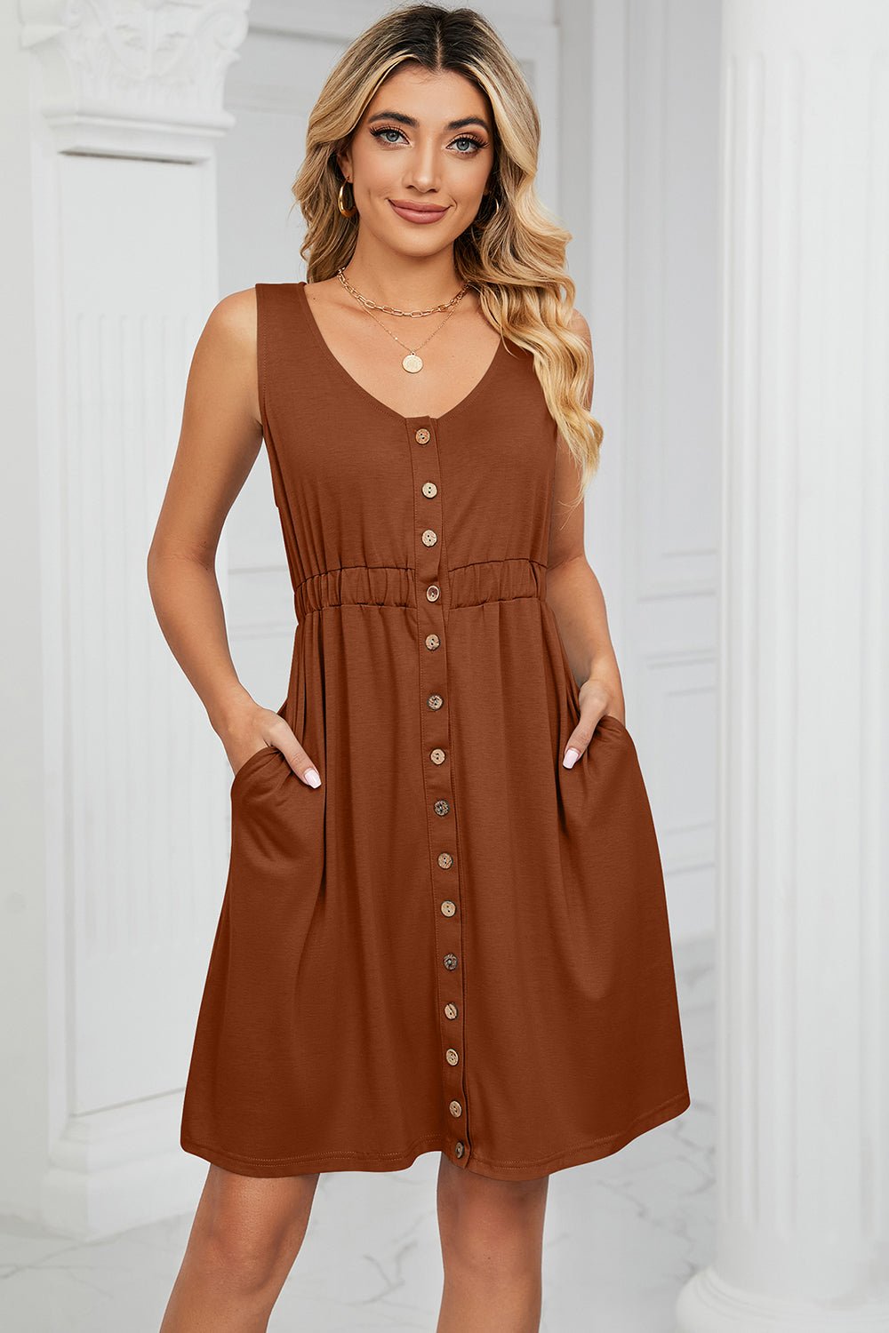 Buttoned Wide Strap Mini Dress - Loulou Boutique