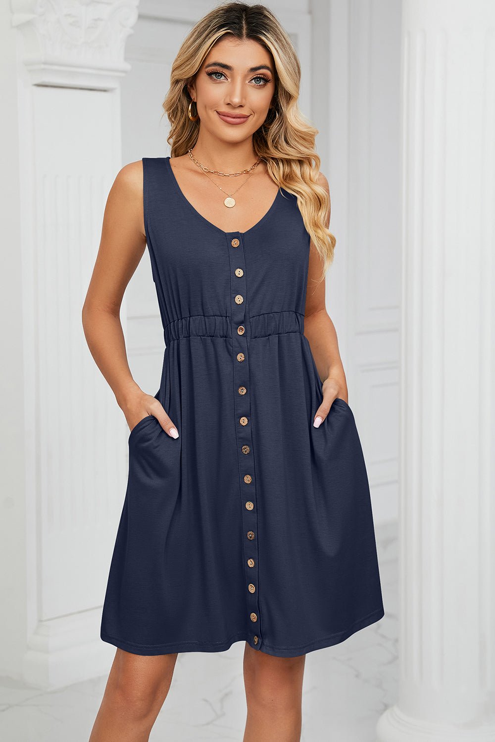 Buttoned Wide Strap Mini Dress - Loulou Boutique
