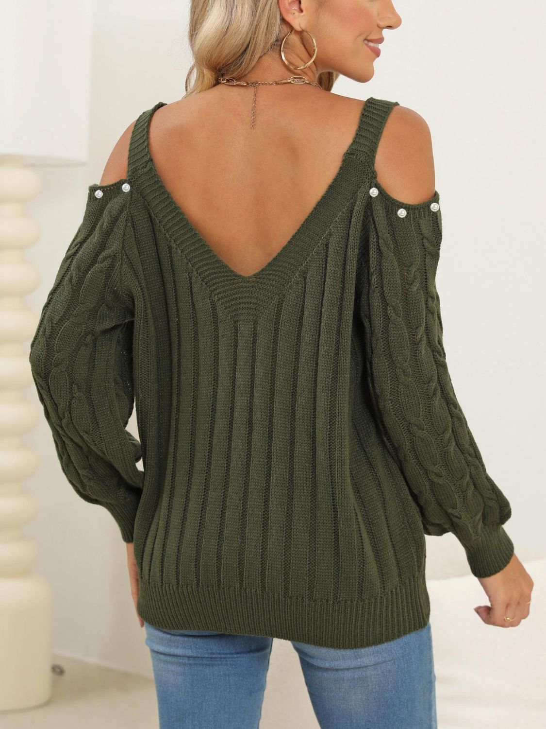 Cable - Knit Cold Shoulder Sweater - Loulou Boutique