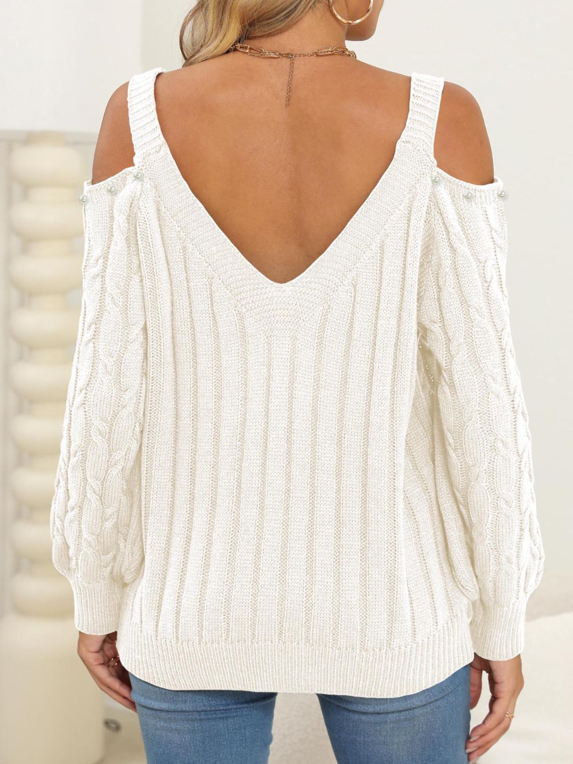 Cable - Knit Cold Shoulder Sweater - Loulou Boutique