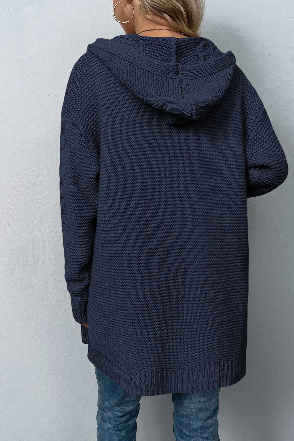 Cable - Knit Dropped Shoulder Hooded Cardigan - Loulou Boutique
