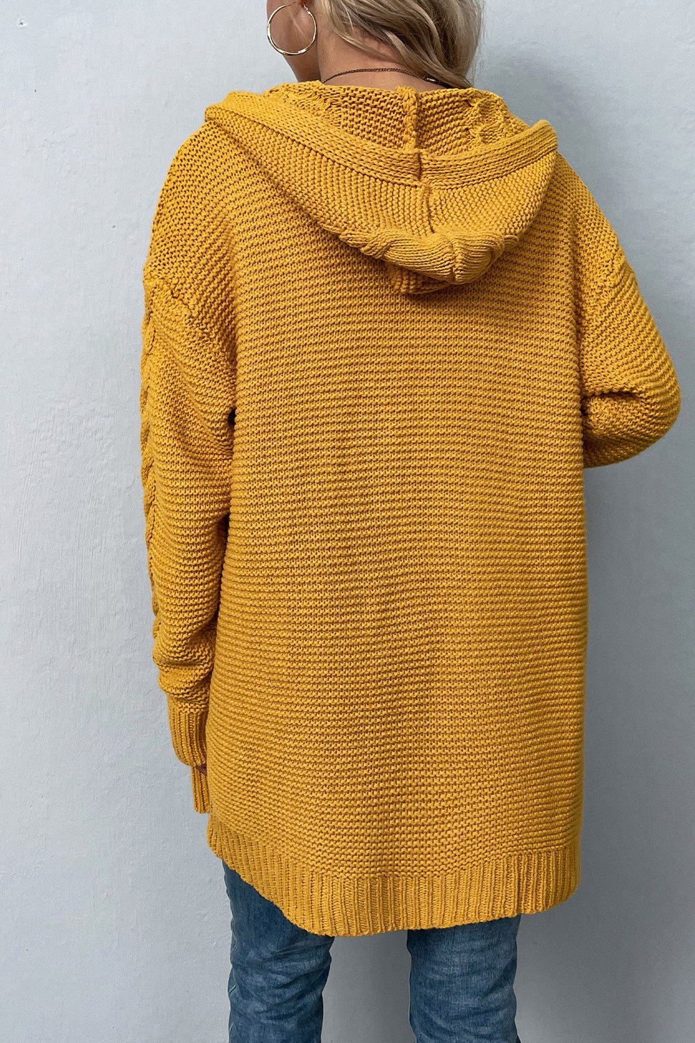 Cable - Knit Dropped Shoulder Hooded Cardigan - Loulou Boutique