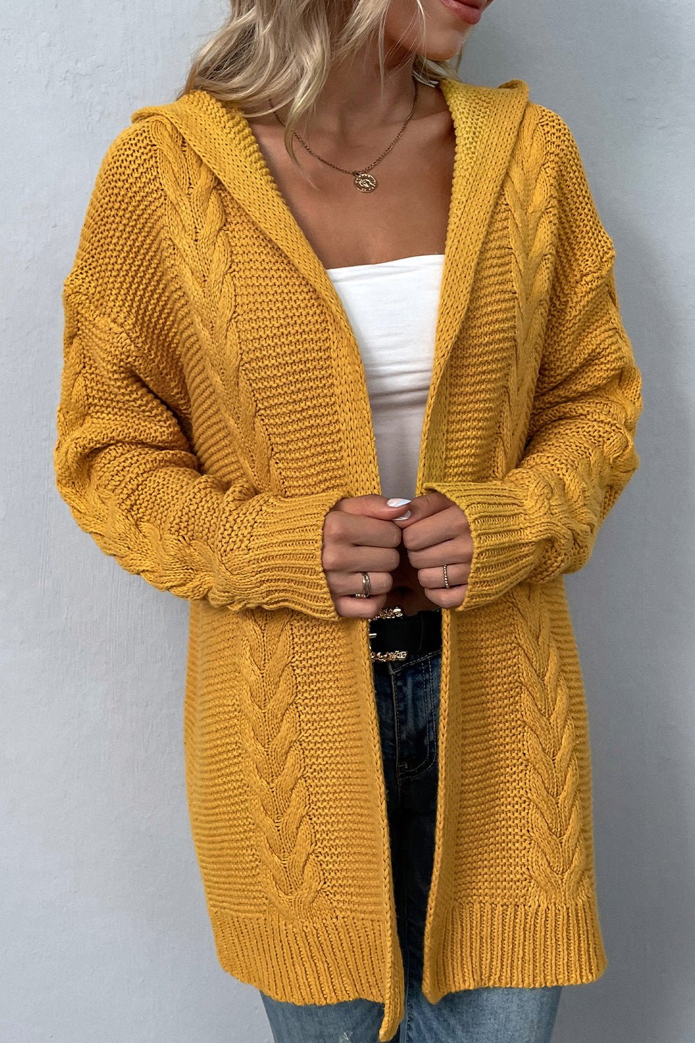 Cable - Knit Dropped Shoulder Hooded Cardigan - Loulou Boutique