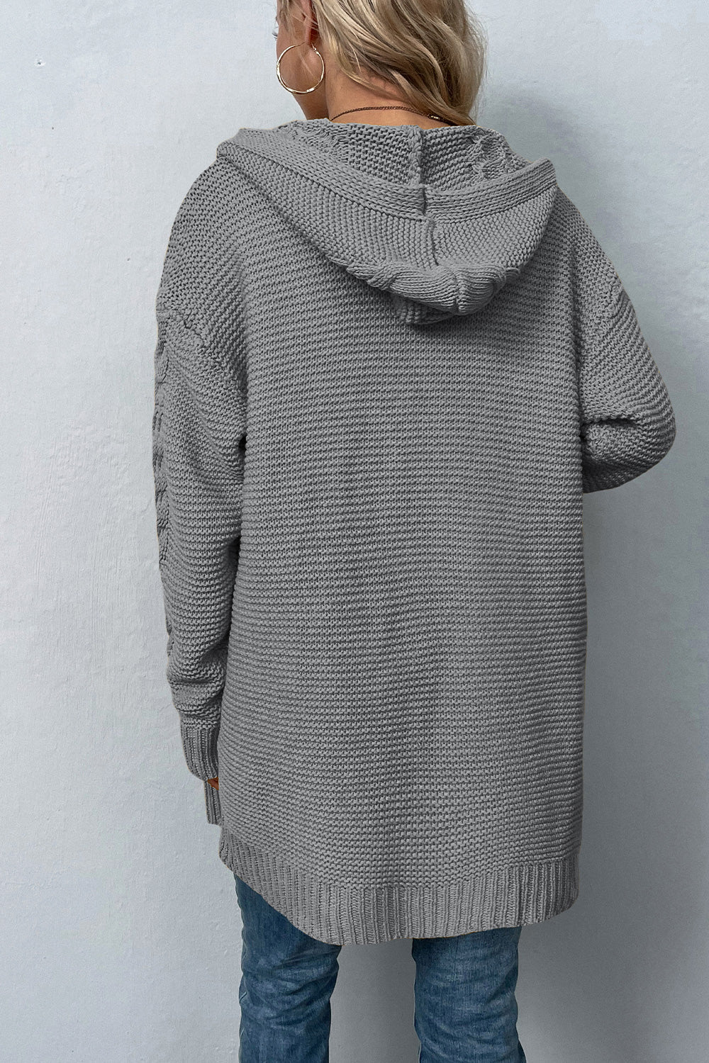 Cable - Knit Dropped Shoulder Hooded Cardigan - Loulou Boutique