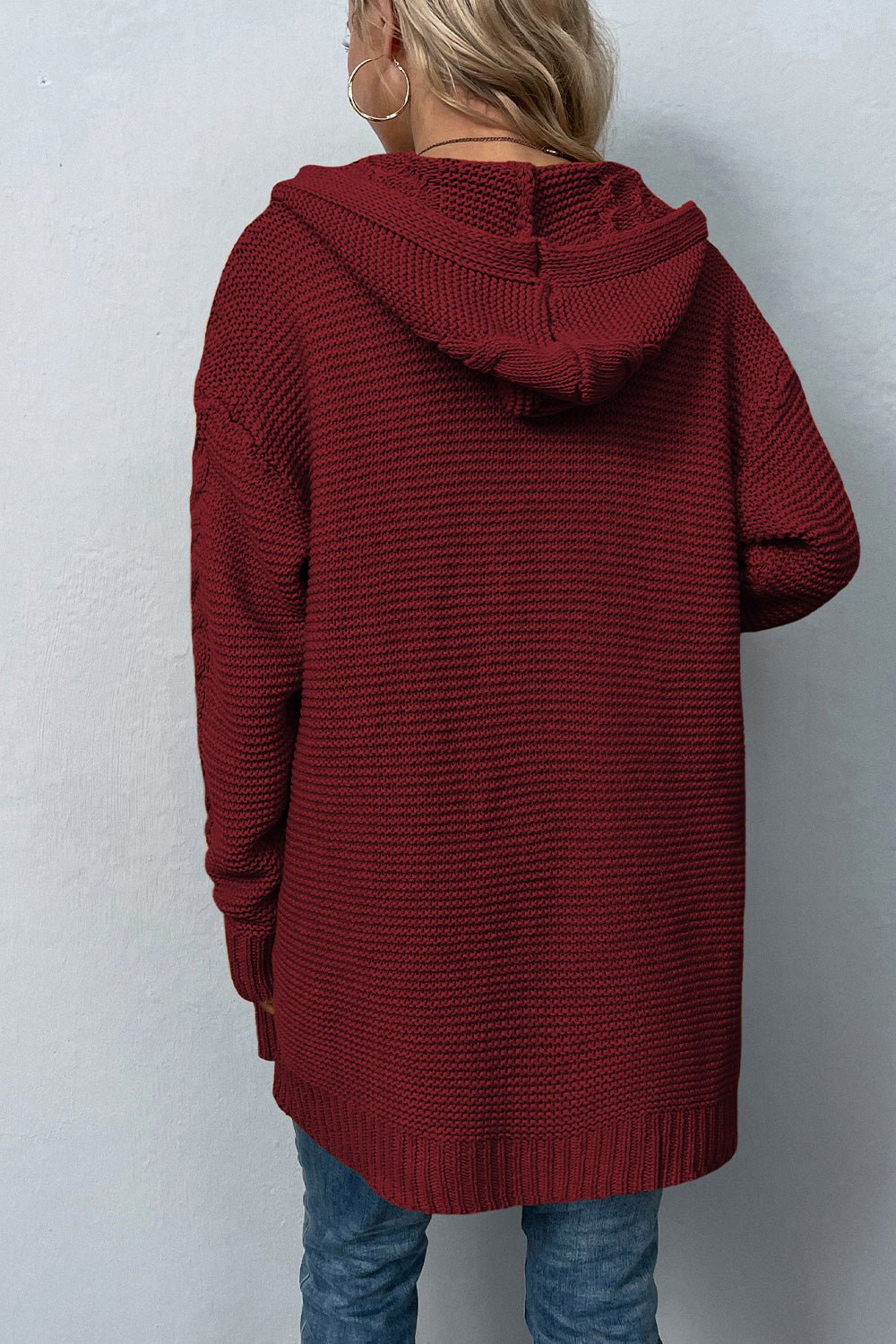 Cable - Knit Dropped Shoulder Hooded Cardigan - Loulou Boutique