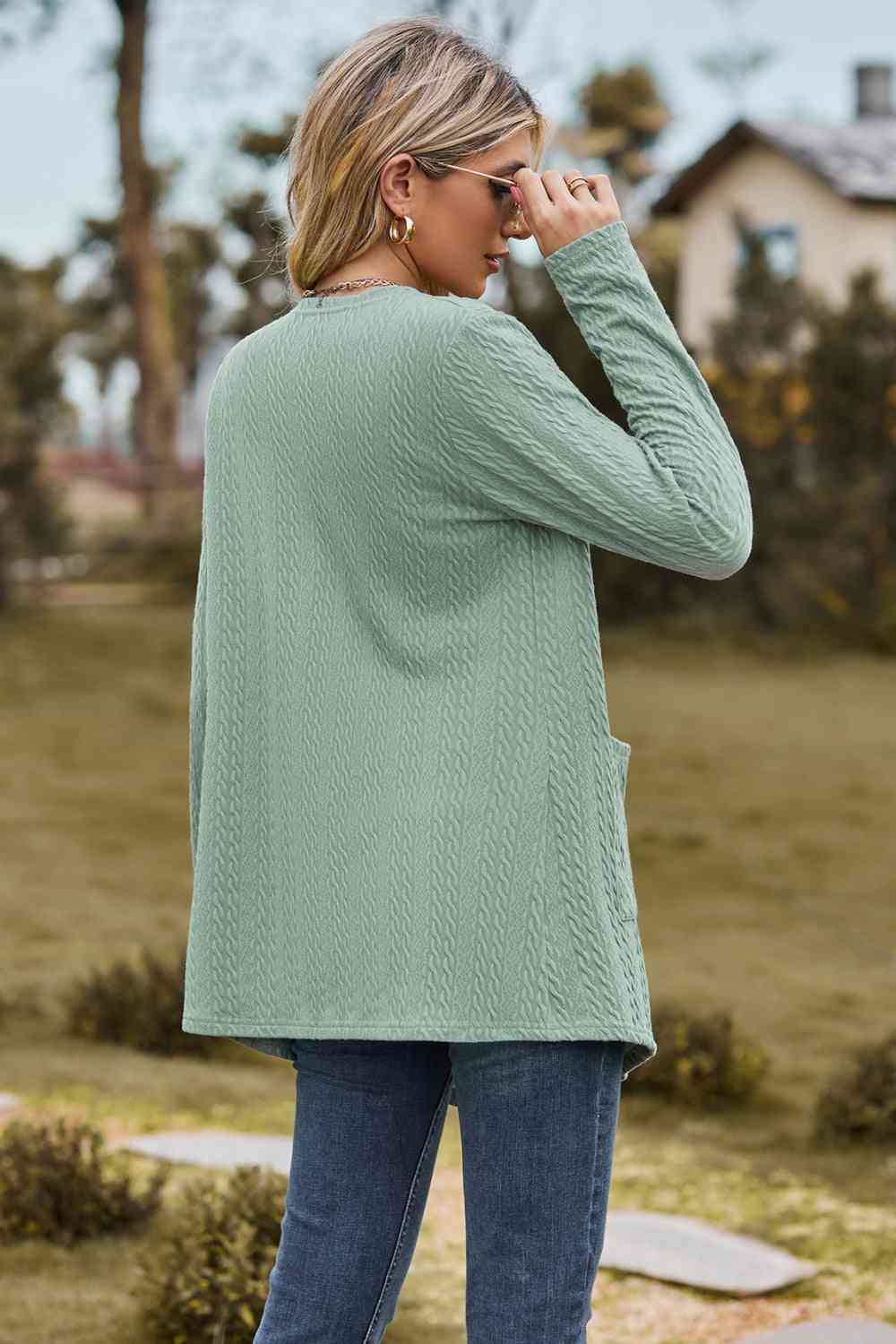 Cable - Knit Long Sleeve Cardigan with Pocket - Loulou Boutique