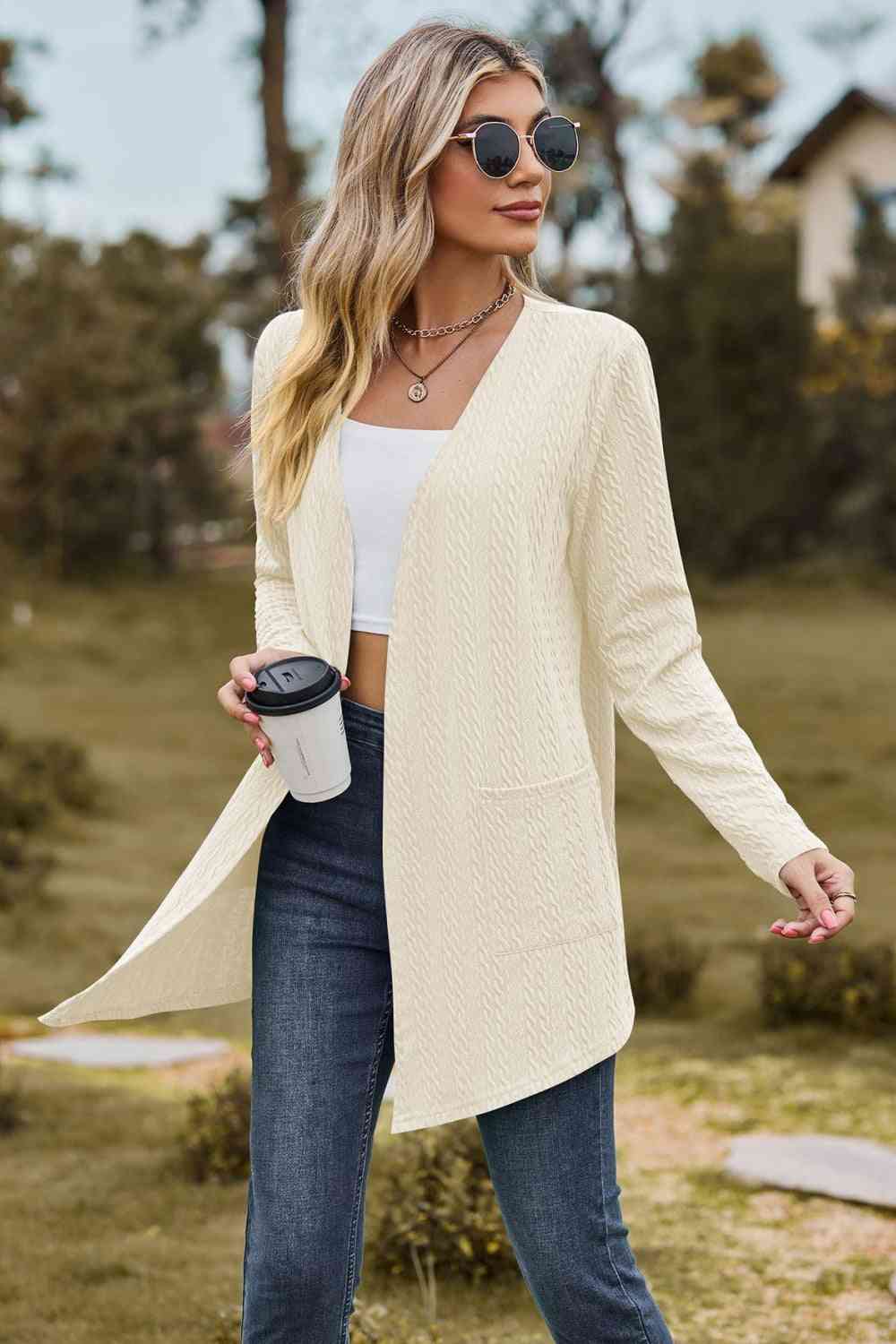 Cable - Knit Long Sleeve Cardigan with Pocket - Loulou Boutique