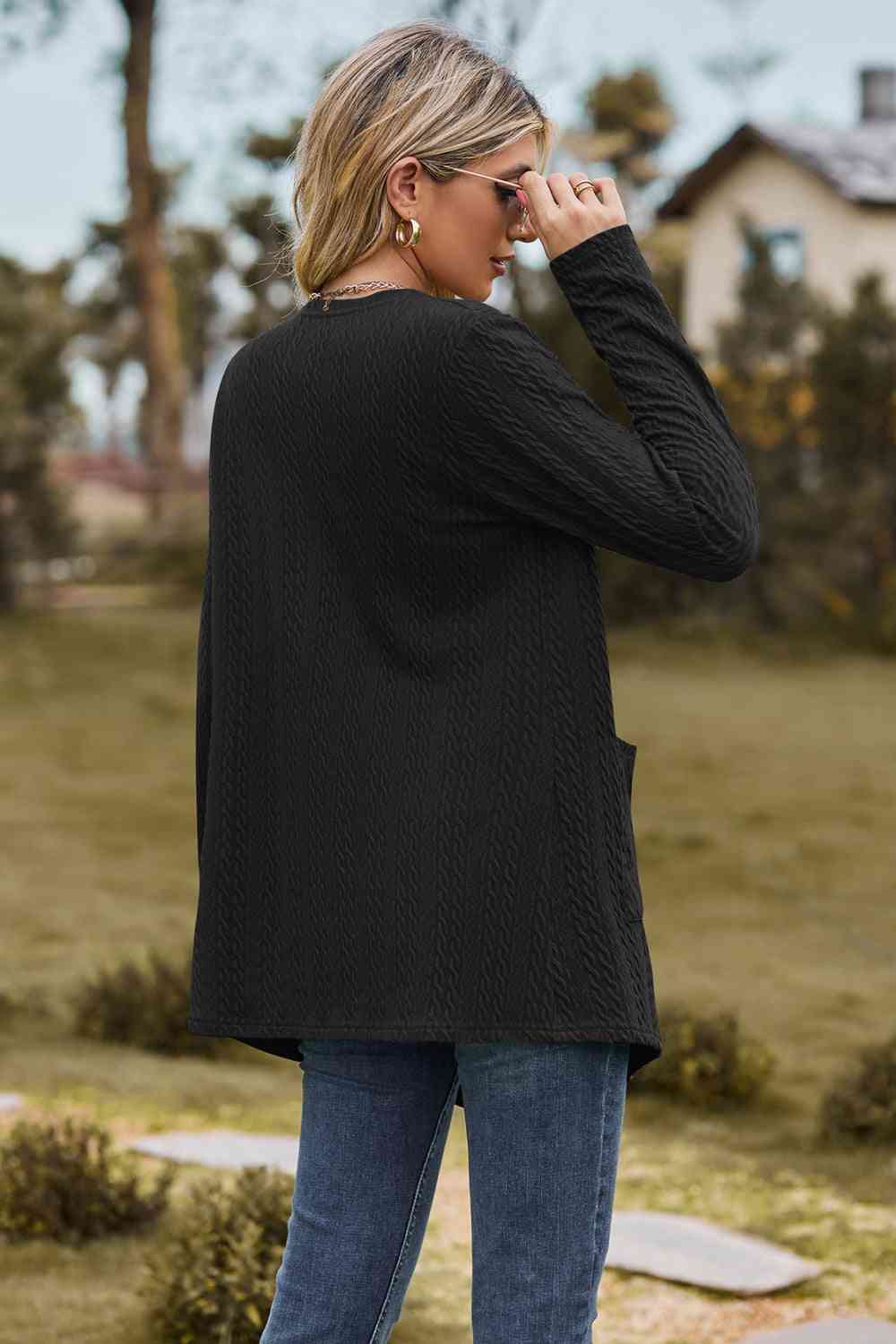 Cable - Knit Long Sleeve Cardigan with Pocket - Loulou Boutique