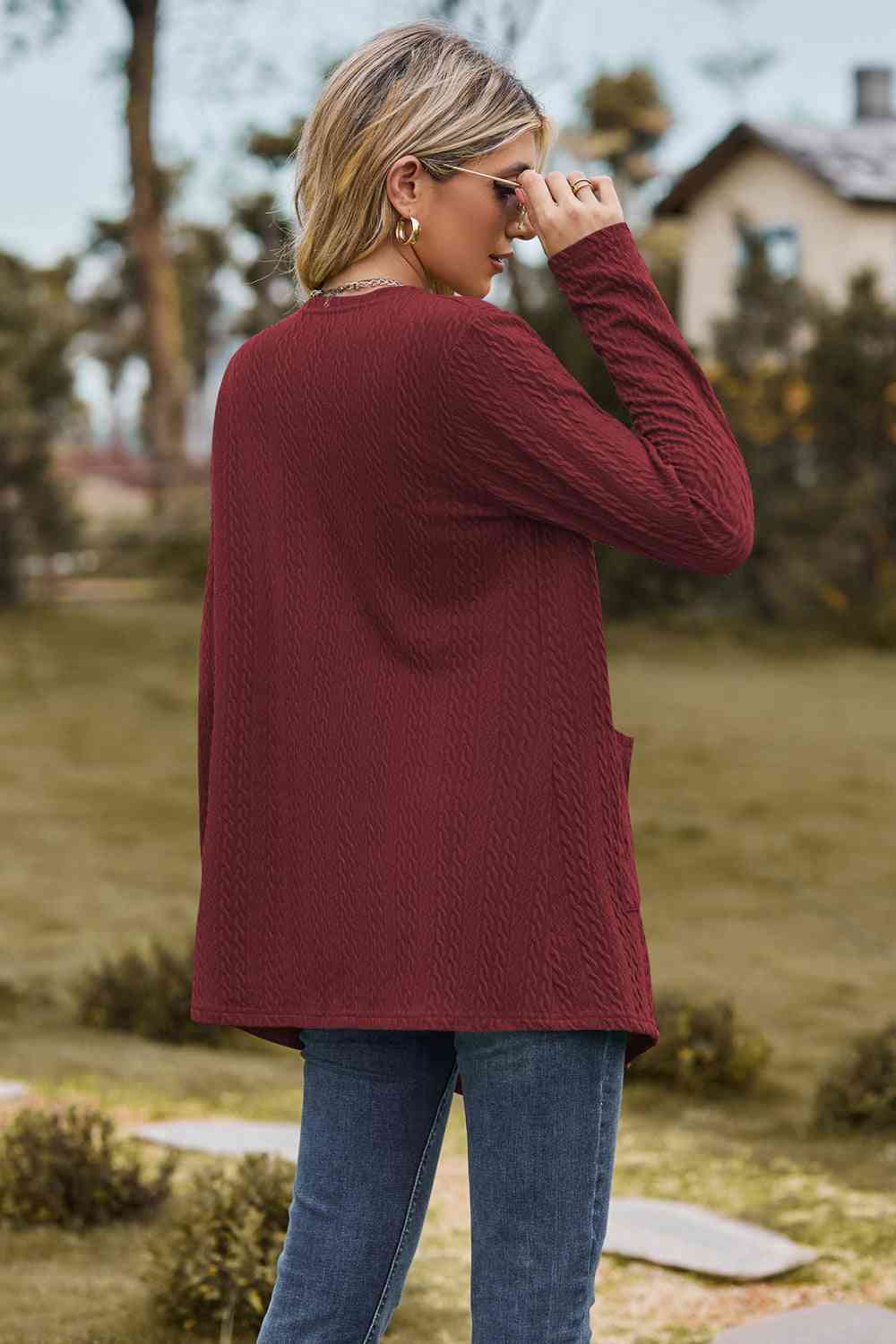Cable - Knit Long Sleeve Cardigan with Pocket - Loulou Boutique