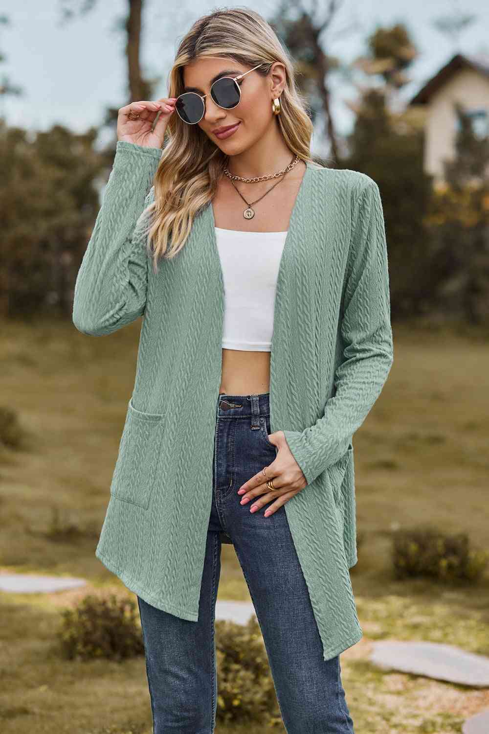 Cable - Knit Long Sleeve Cardigan with Pocket - Loulou Boutique