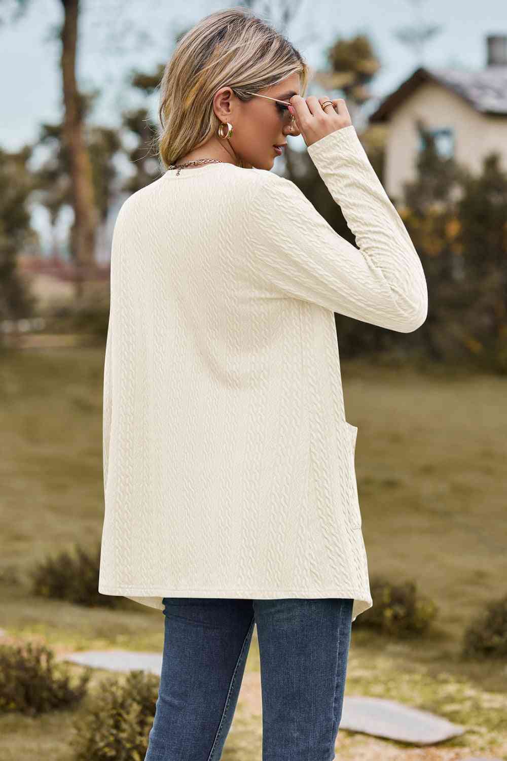 Cable - Knit Long Sleeve Cardigan with Pocket - Loulou Boutique