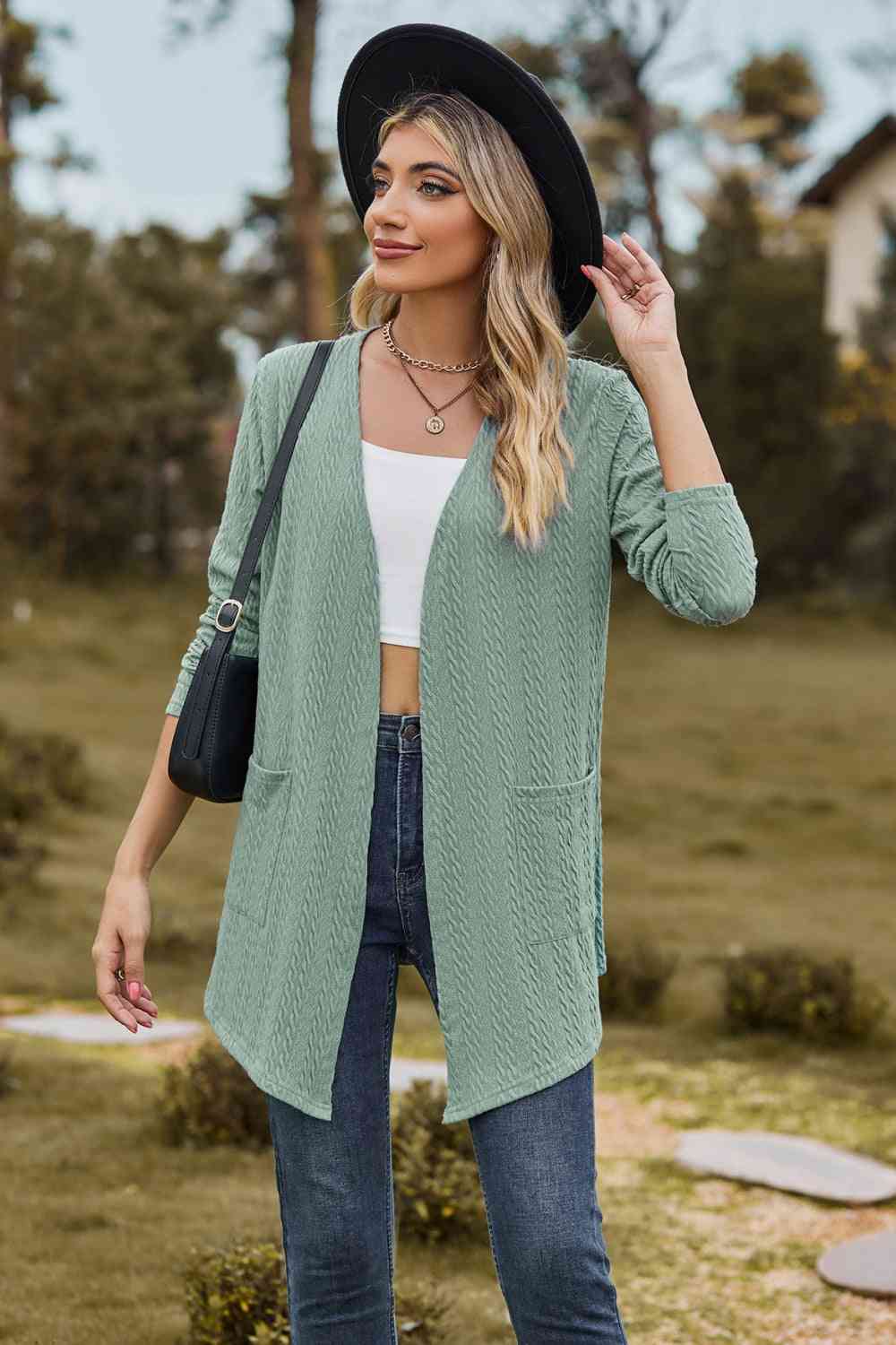 Cable - Knit Long Sleeve Cardigan with Pocket - Loulou Boutique