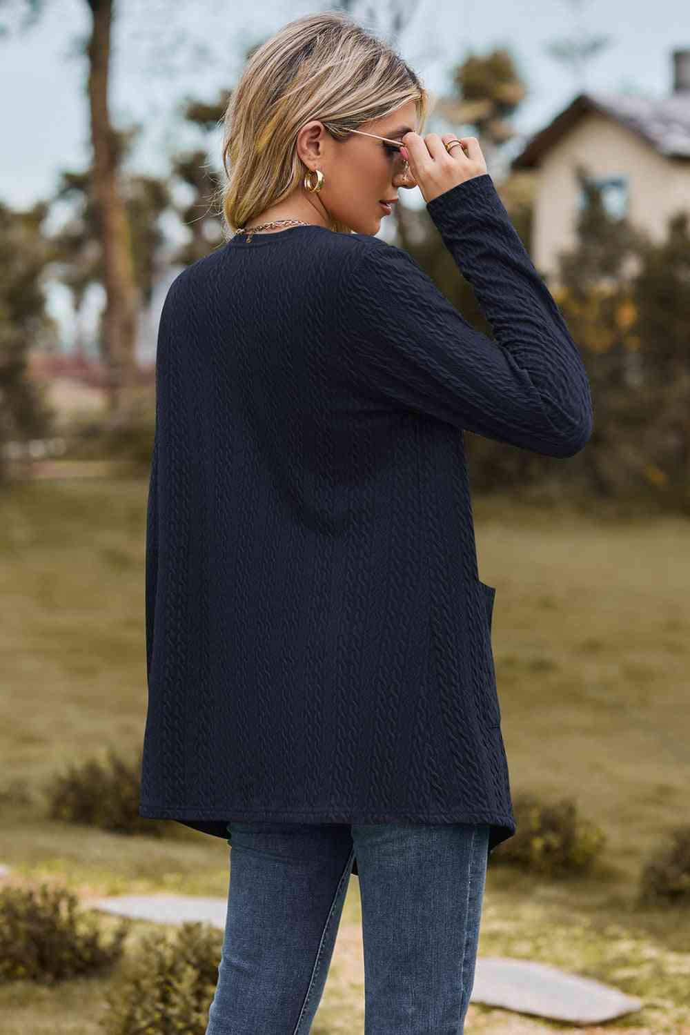 Cable - Knit Long Sleeve Cardigan with Pocket - Loulou Boutique