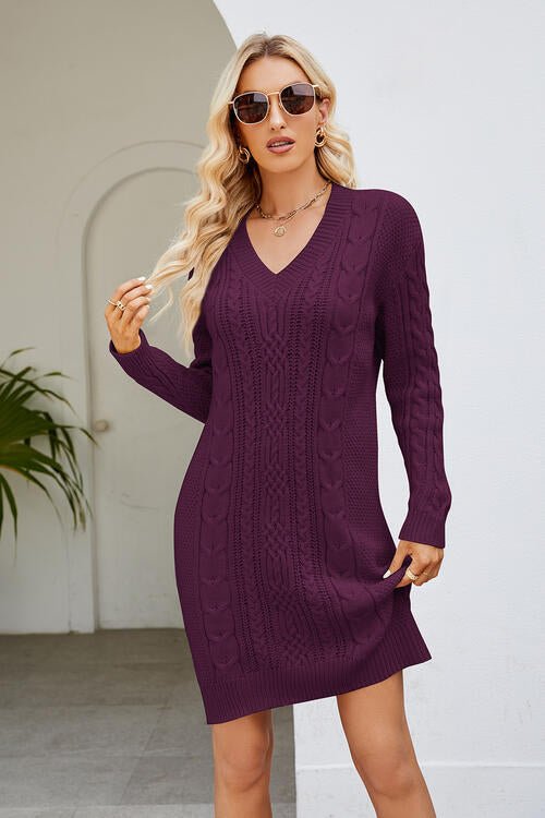 Cable - Knit Long Sleeve Sweater Dress - Loulou Boutique