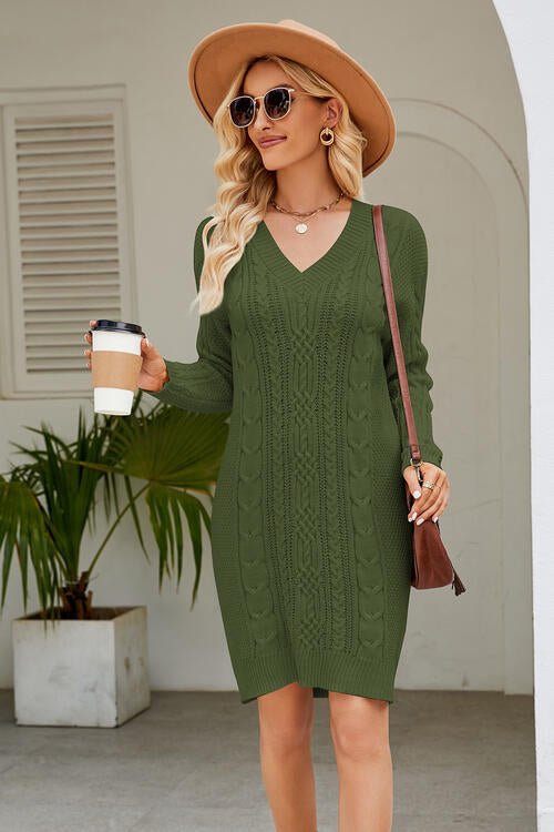 Cable - Knit Long Sleeve Sweater Dress - Loulou Boutique