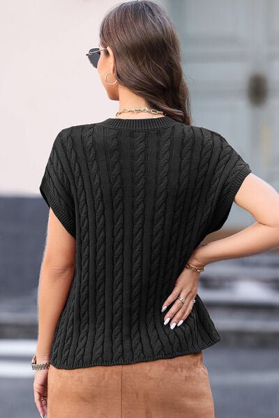 Cable - Knit Round Neck Cap Sleeve Sweater - Loulou Boutique
