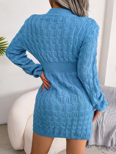 Cable - Knit Round Neck Mini Wrap Sweater Dress - Loulou Boutique