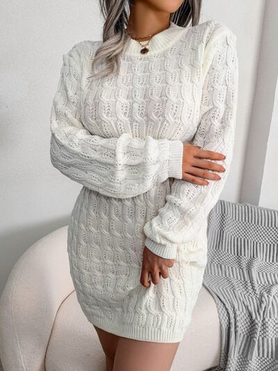 Cable - Knit Round Neck Mini Wrap Sweater Dress - Loulou Boutique