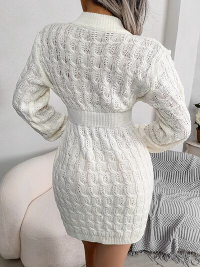 Cable - Knit Round Neck Mini Wrap Sweater Dress - Loulou Boutique