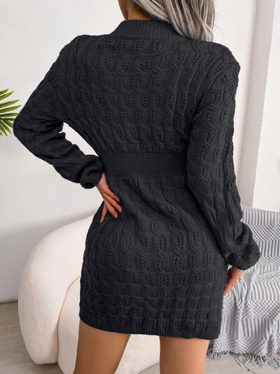 Cable - Knit Round Neck Mini Wrap Sweater Dress - Loulou Boutique