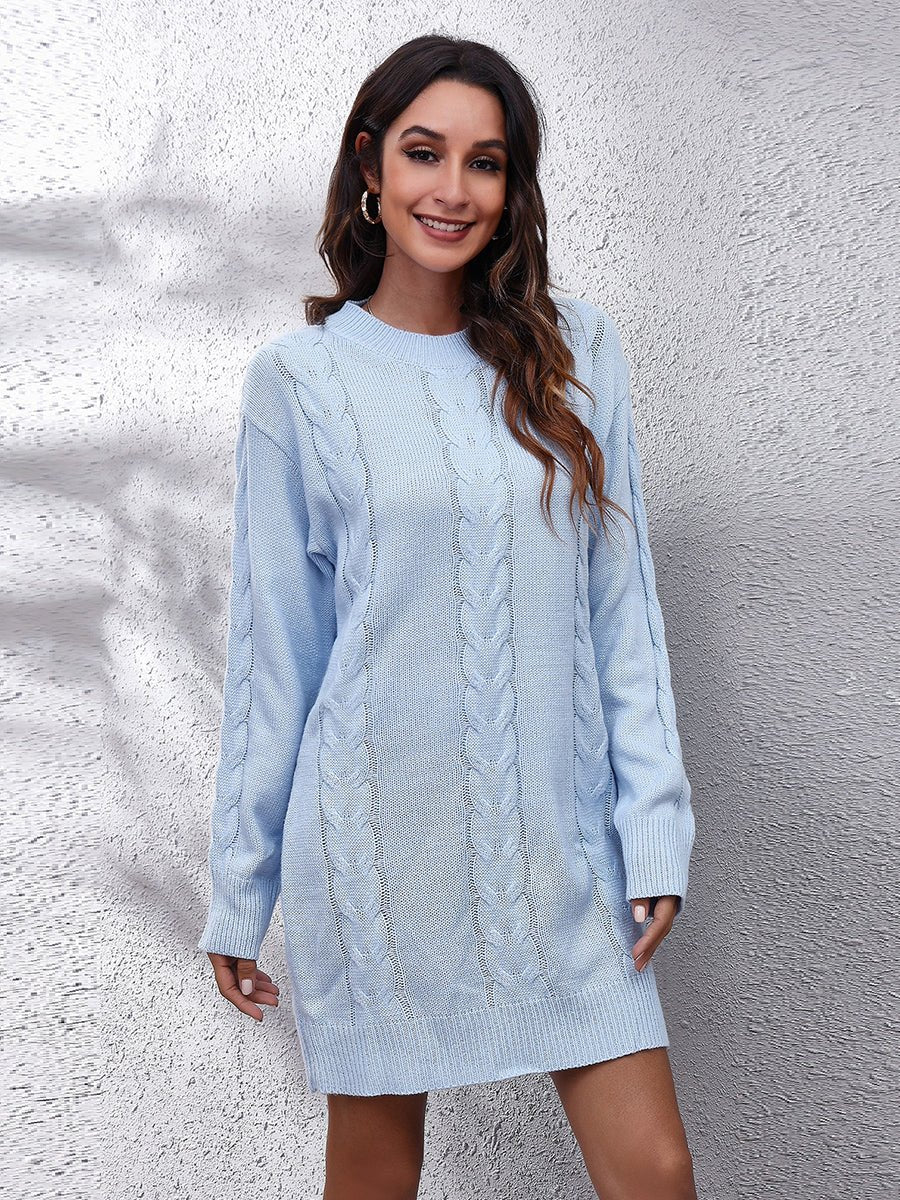 Cable - Knit Round Neck Sweater Dress - Loulou Boutique