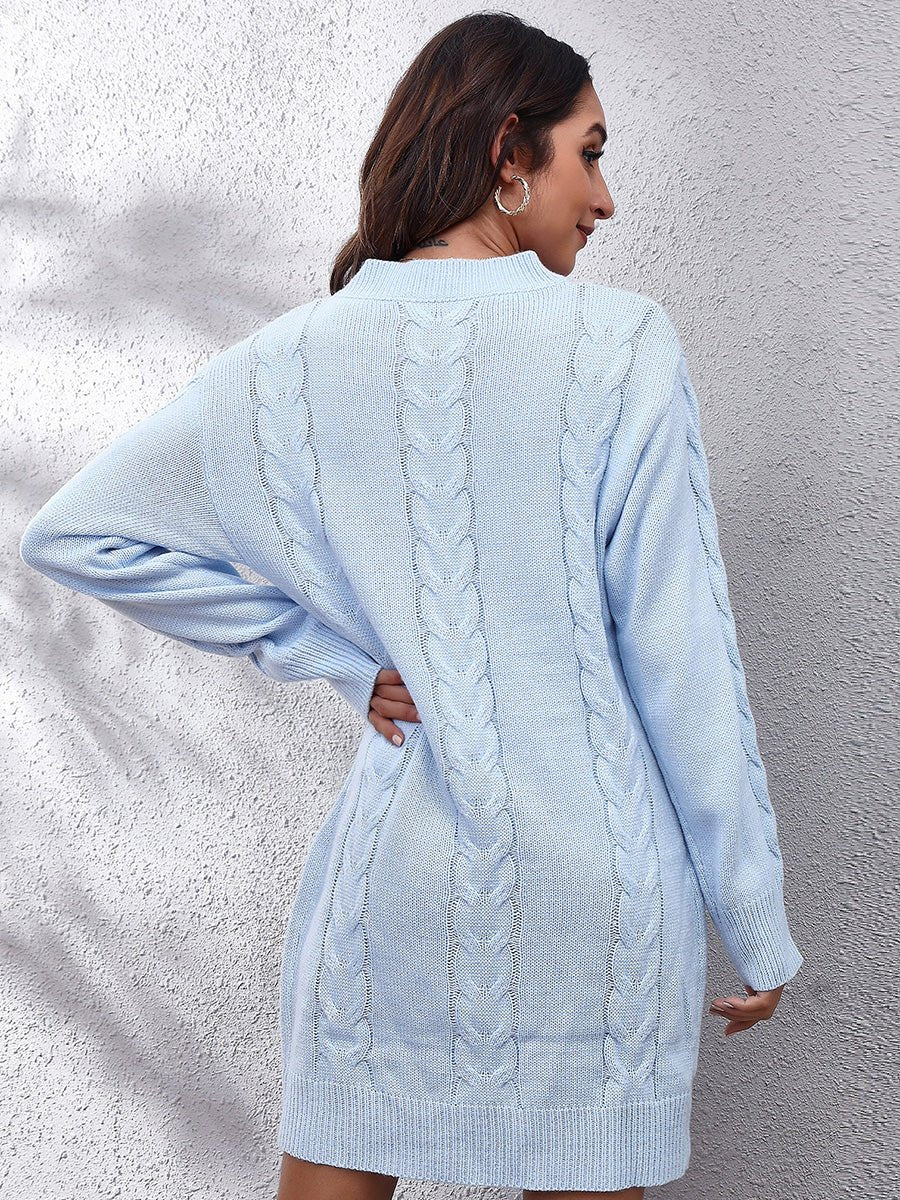 Cable - Knit Round Neck Sweater Dress - Loulou Boutique
