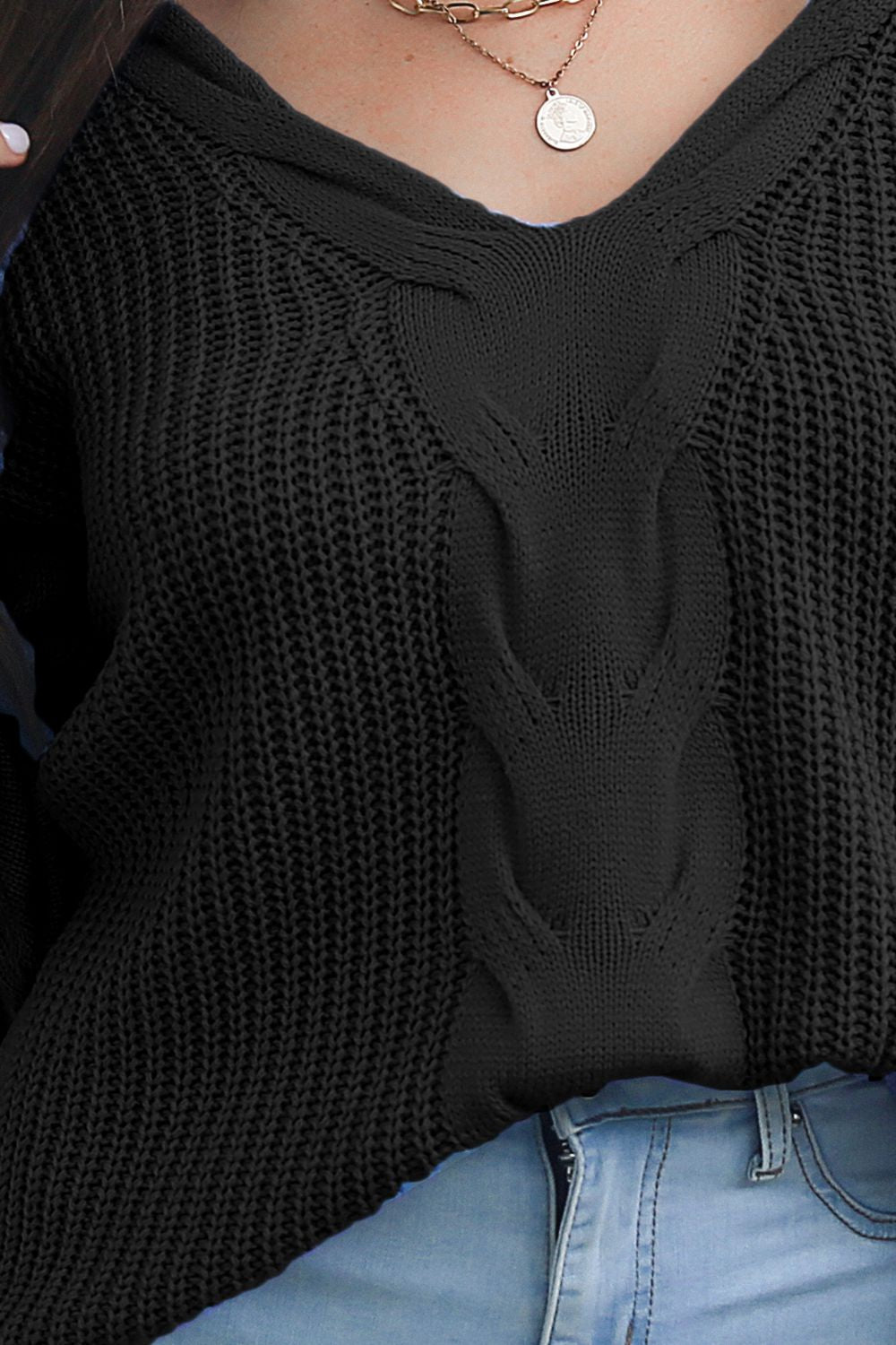 Cable - Knit V - Neck Sweater - Loulou Boutique
