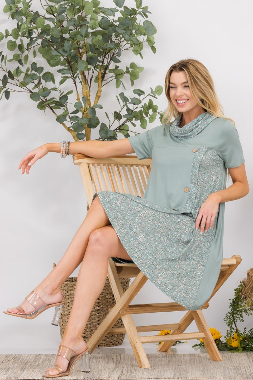 Celeste Full Size Decor Button Short Sleeve Dress with Pockets - Loulou Boutique