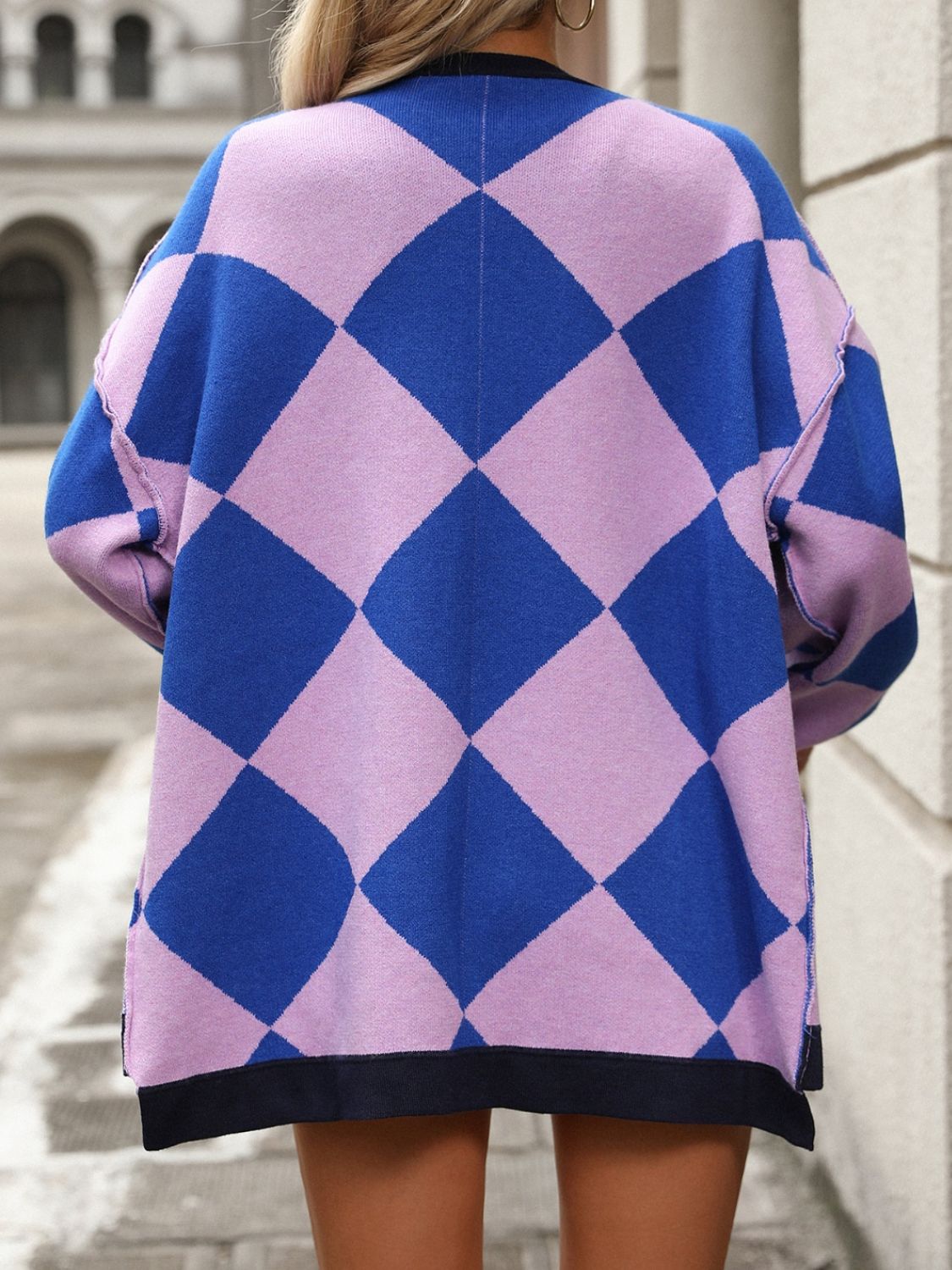Checkered Dropped Shoulder Long Sleeve Cardigan - Loulou Boutique