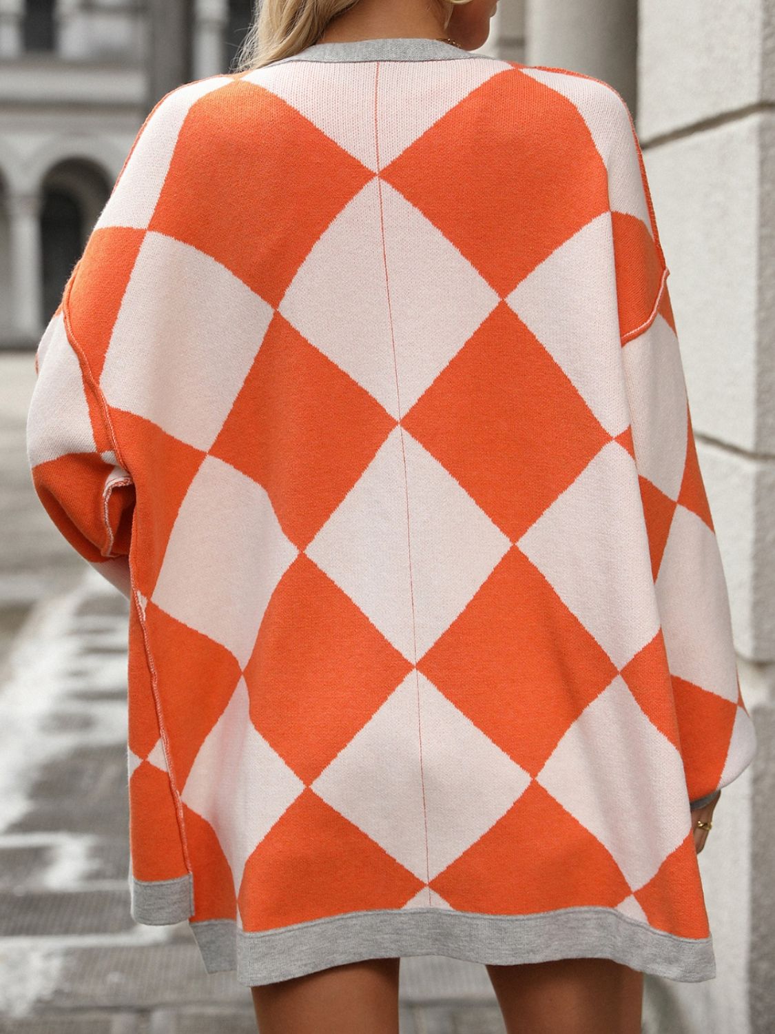 Checkered Dropped Shoulder Long Sleeve Cardigan - Loulou Boutique