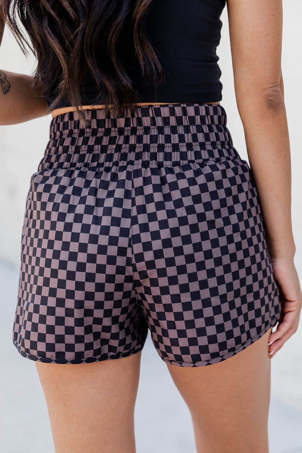 Checkered Elastic Waist Shorts - Loulou Boutique