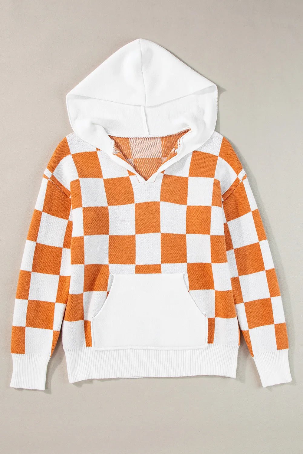Checkered Long Sleeve Hooded Sweater - Loulou Boutique