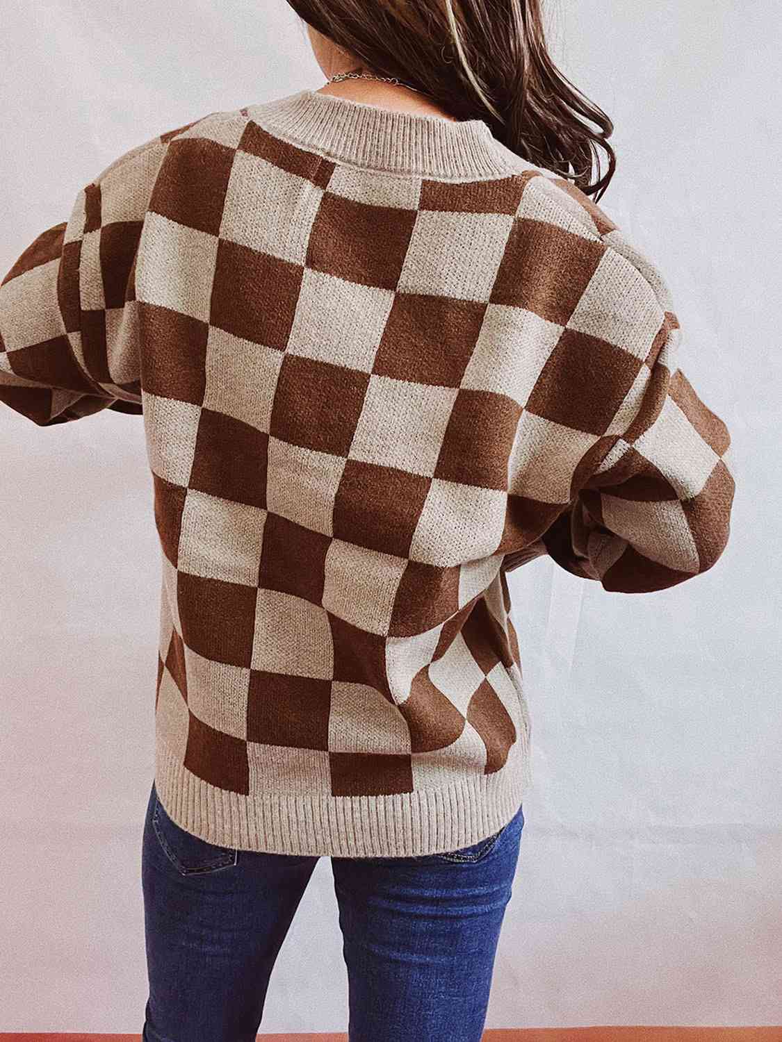 Checkered Open Front Button Up Cardigan - Loulou Boutique