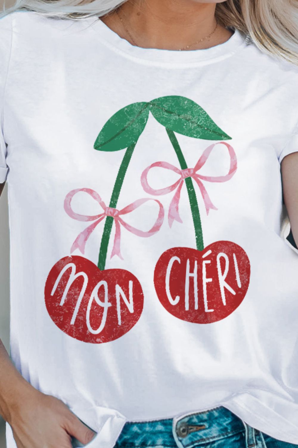 Cherry Round Neck Short Sleeve T-Shirt - Loulou Boutique