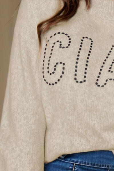 CIAO Round Neck Dropped Shoulder Sweater - Loulou Boutique