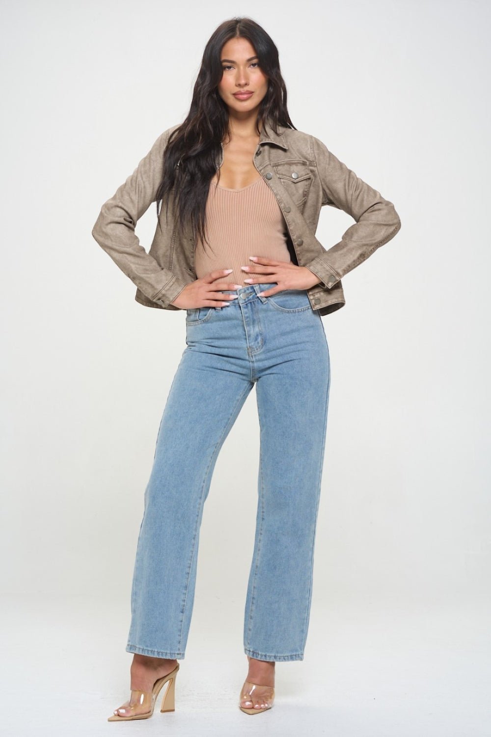 Coalition LA Button Down Cargo Vegan Leather Shacket - Loulou Boutique